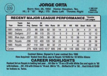 1986 Donruss #339 Jorge Orta Back