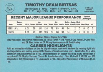 1986 Donruss #462 Tim Birtsas Back