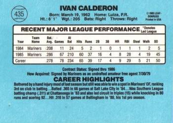 1986 Donruss #435 Ivan Calderon Back