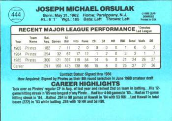 1986 Donruss #444 Joe Orsulak Back