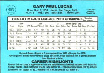 1986 Donruss #453 Gary Lucas Back