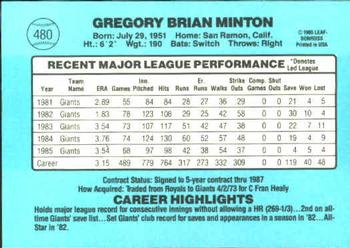 1986 Donruss #480 Greg Minton Back