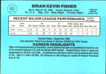 1986 Donruss #492 Brian Fisher Back
