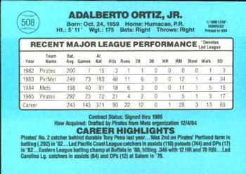 1986 Donruss #508 Junior Ortiz Back