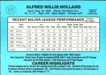 1986 Donruss #573 Al Holland Back