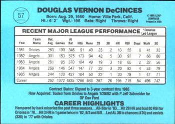 1986 Donruss #57 Doug DeCinces Back