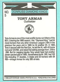1986 Donruss #5 Tony Armas Back