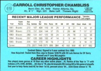 1986 Donruss #618 Chris Chambliss Back