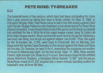 1986 Donruss #644 Pete Rose Back