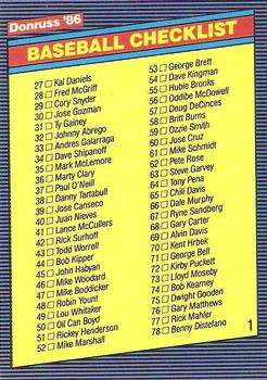 1986 Donruss #1 Checklist: 27-130 Front
