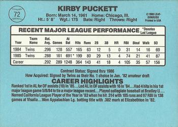 1986 Donruss #72 Kirby Puckett Back