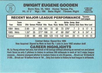1986 Donruss #75 Dwight Gooden Back