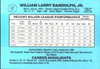 1986 Donruss #92 Willie Randolph Back