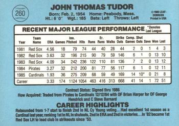 1986 Donruss #260 John Tudor Back