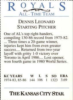 1993 Kansas City Star Royals All-Time Team #NNO Dennis Leonard Back
