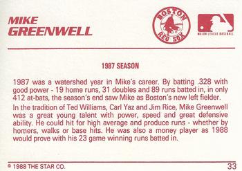 1988 Star Silver #33 Mike Greenwell Back