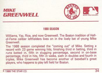 1988 Star Silver #34 Mike Greenwell Back