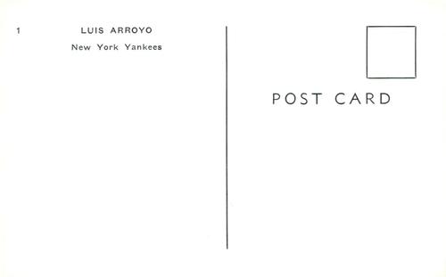 1965 Jay Publishing New York Yankees Postcards #1 Luis Arroyo Back