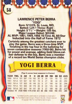 1993 Ted Williams #58 Yogi Berra Back