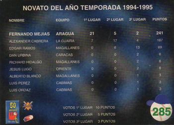 1995-96 Line Up Venezuelan Winter League #285 Fernando Mejias Back