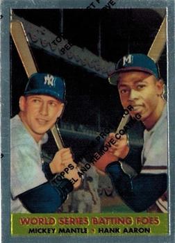 1997 Topps - Mickey Mantle Commemorative Reprints Finest #24 World Series Batting Foes (Mickey Mantle / Hank Aaron) Front