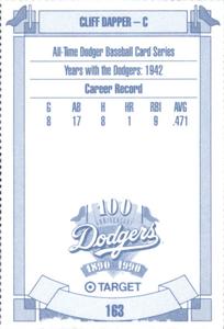 1990 Target Dodgers #163 Cliff Dapper Back