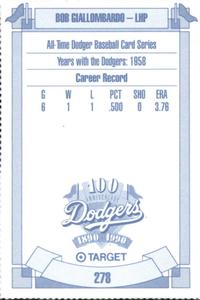1990 Target Dodgers #278 Bob Giallombardo Back