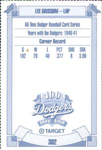 1990 Target Dodgers #302 Lee Grissom Back