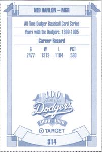 1990 Target Dodgers #314 Ned Hanlon Back