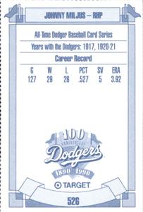 1990 Target Dodgers #526 Johnny Miljus Back