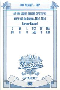 1990 Target Dodgers #568 Ron Negray Back