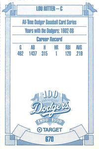 1990 Target Dodgers #670 Lew Ritter Back