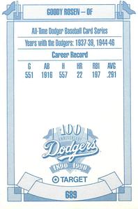 1990 Target Dodgers #689 Goody Rosen Back