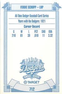 1990 Target Dodgers #712 Ferdie Schupp Back