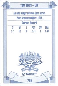 1990 Target Dodgers #715 Tom Seats Back