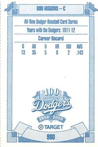 1990 Target Dodgers #980 Bob Higgins Back