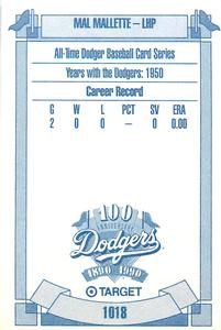 1990 Target Dodgers #1018 Mal Mallette Back