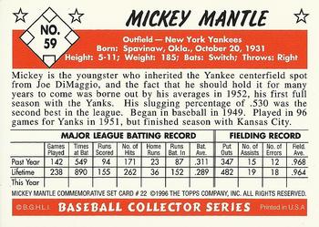 1997 Topps - Mickey Mantle Commemorative Reprints #22 Mickey Mantle Back