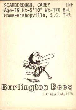 1975 TCMA Burlington Bees #NNO Carey Scarborough Back