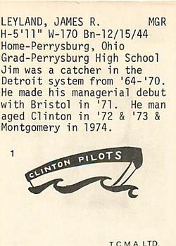 1975 TCMA Clinton Pilots #1 Jim Leyland Back
