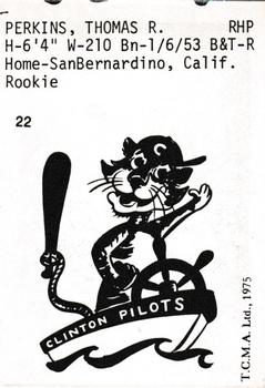 1975 TCMA Clinton Pilots #22 Tom Perkins Back