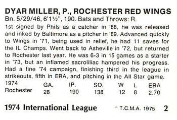 1975 TCMA International League All-Stars #2 Dyar Miller Back