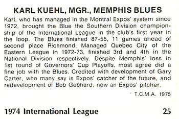1975 TCMA International League All-Stars #25 Karl Kuehl Back