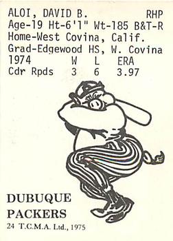 1975 TCMA Dubuque Packers #24 Dave Aloi Back