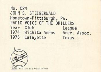 1975 TCMA Lafayette Drillers #24 John Steigerwald Back