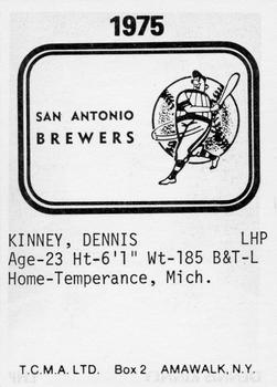 1975 TCMA San Antonio Brewers #NNO Dennis Kinney Back
