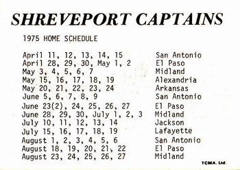 1975 TCMA Shreveport Captains #NNO Doug Nelson Back