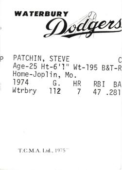 1975 TCMA Waterbury Dodgers #NNO Steve Patchin Back