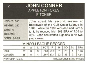 1990 Boxscores Appleton Foxes #7 John Conner Back