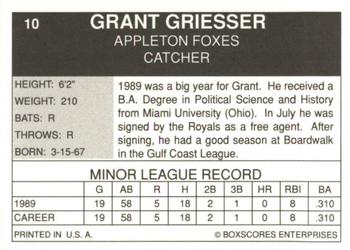 1990 Boxscores Appleton Foxes #10 Grant Griesser Back